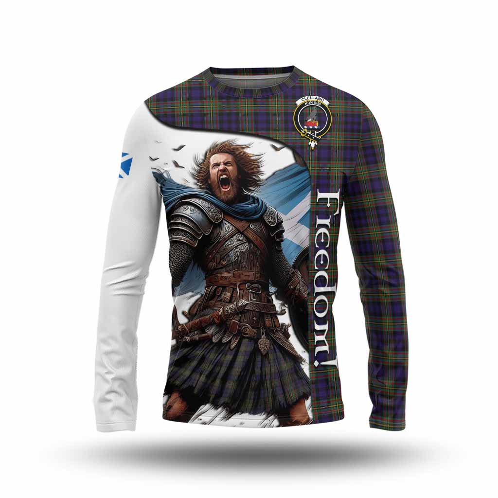 Tartan Vibes Clothing Clelland Crest Tartan Long Sleeve T-Shirt Inspired by the Freedom of Scottish Warrior