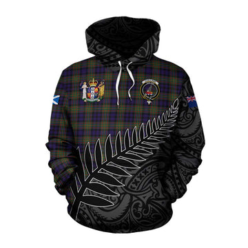 Clelland Crest Tartan Cotton Hoodie with New Zealand Silver Fern Half Style