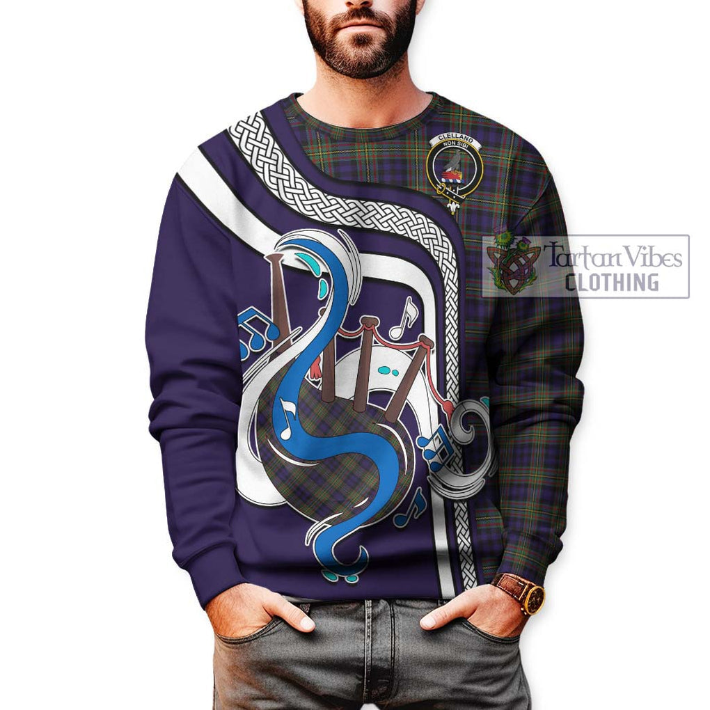 Clelland Tartan Sweatshirt with Epic Bagpipe Style Unisex - Tartanvibesclothing Shop