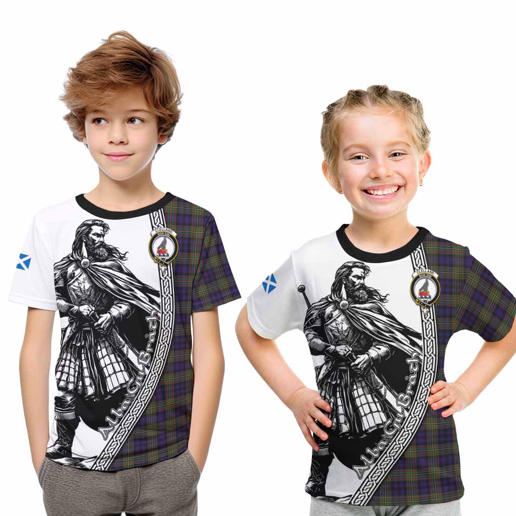 Clelland Tartan Clan Crest Kid T-Shirt with Highlander Warrior Celtic Style Youth XL Size14 - Tartan Vibes Clothing