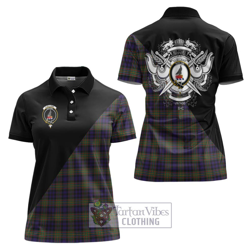 Clelland Tartan Women's Polo Shirt with Family Crest and Military Logo Style Women - Tartanvibesclothing Shop