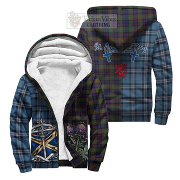 Clelland Tartan Sherpa Hoodie Happy St. Andrew's Day Half Tartan Style