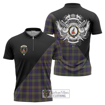 Clelland Tartan Zipper Polo Shirt with Family Crest and Military Logo Style