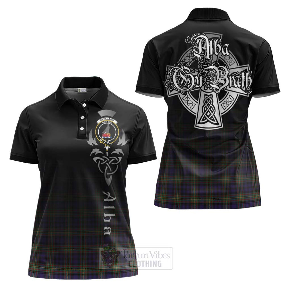 Tartan Vibes Clothing Clelland Tartan Women's Polo Shirt Featuring Alba Gu Brath Family Crest Celtic Inspired