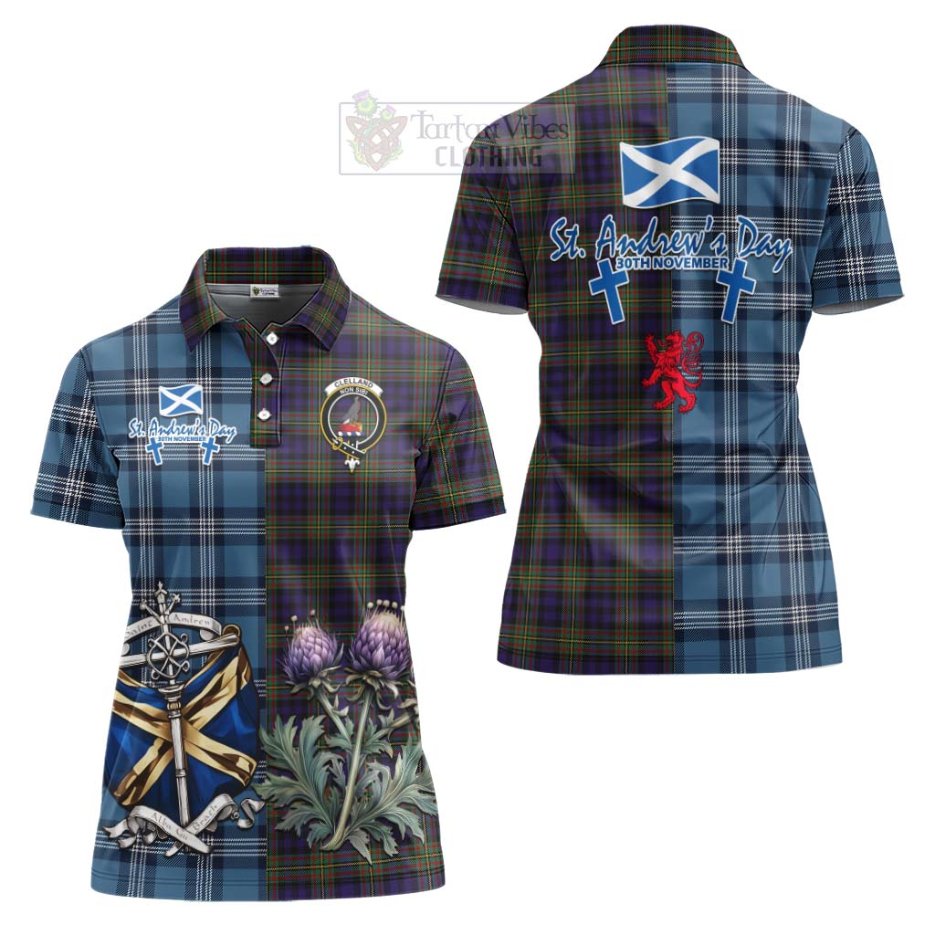 Tartan Vibes Clothing Clelland Tartan Women's Polo Shirt Happy St. Andrew's Day Half Tartan Style