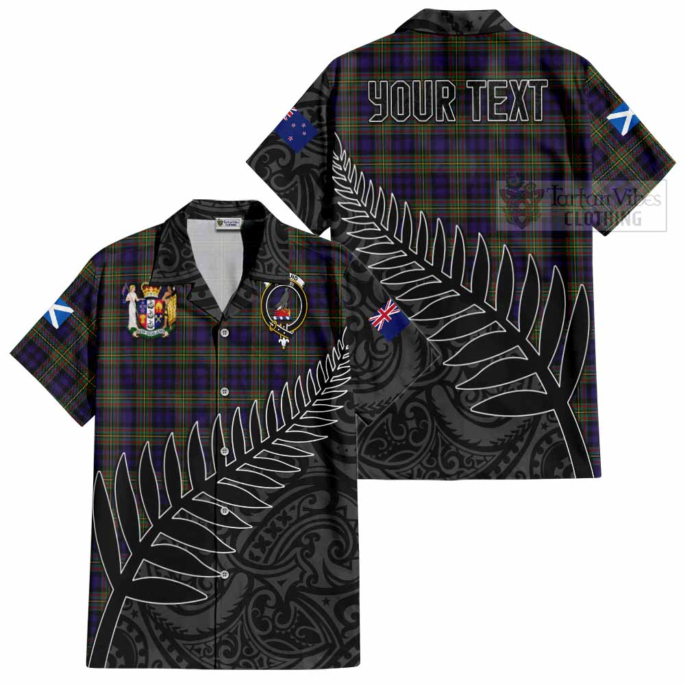 Tartan Vibes Clothing Clelland Crest Tartan Short Sleeve Button Shirt with New Zealand Silver Fern Half Style