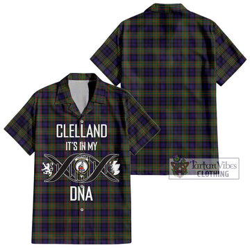 Clelland Tartan Short Sleeve Button Shirt with Family Crest DNA In Me Style