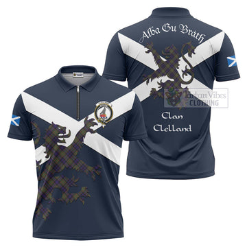 Clelland Tartan Lion Rampant Zipper Polo Shirt Proudly Display Your Heritage with Alba Gu Brath and Clan Name Unisex - Tartan Vibes Clothing
