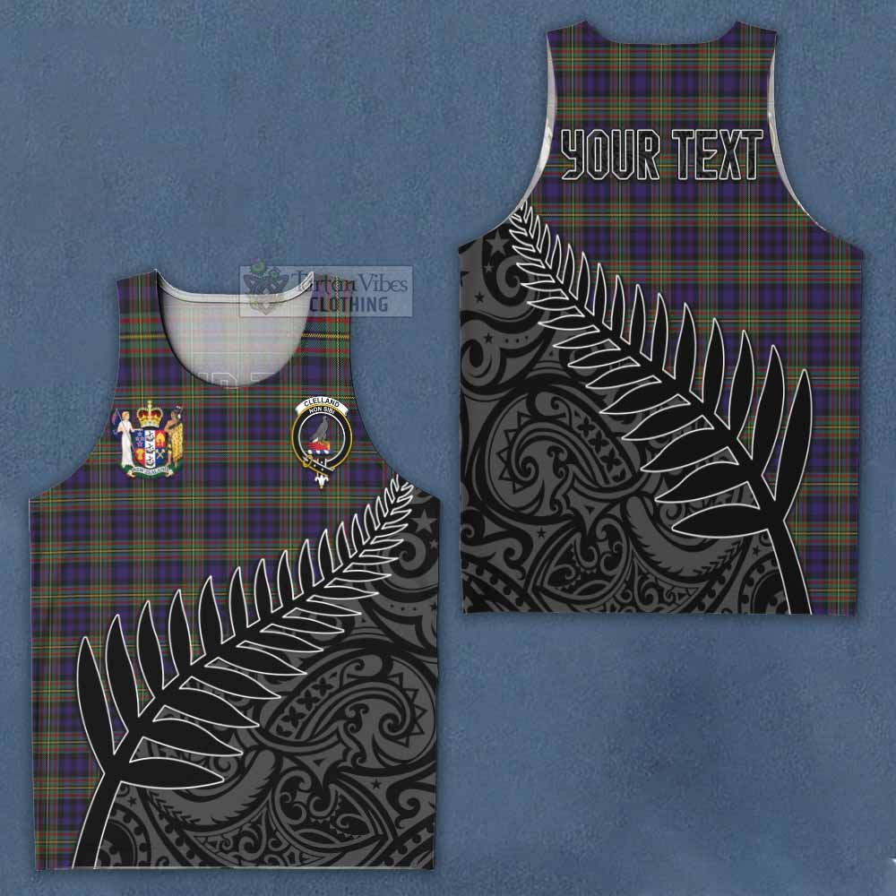 Tartan Vibes Clothing Clelland Crest Tartan Men's Tank Top with New Zealand Silver Fern Half Style