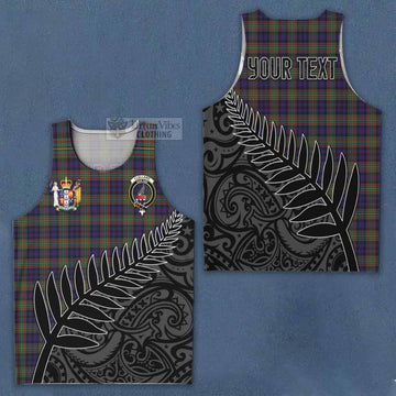 Clelland Crest Tartan Men's Tank Top with New Zealand Silver Fern Half Style