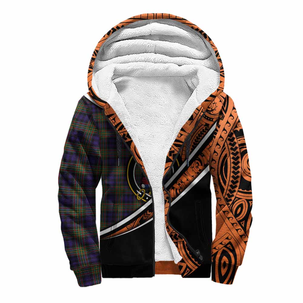 Tartan Vibes Clothing Clelland Crest Tartan Sherpa Hoodie with Maori Tattoo Style - Orange Version