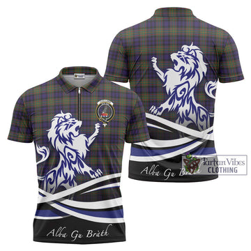 Clelland Tartan Zipper Polo Shirt with Alba Gu Brath Regal Lion Emblem