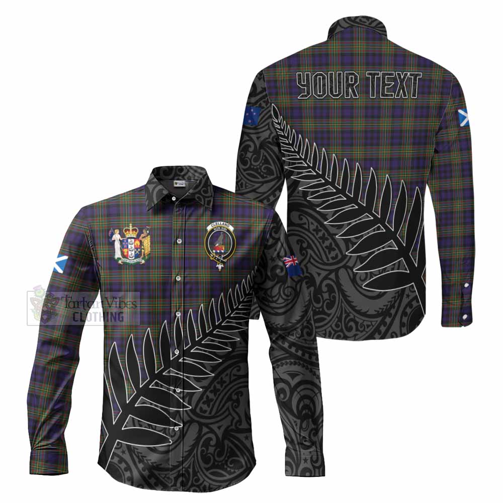 Tartan Vibes Clothing Clelland Crest Tartan Long Sleeve Button Shirt with New Zealand Silver Fern Half Style