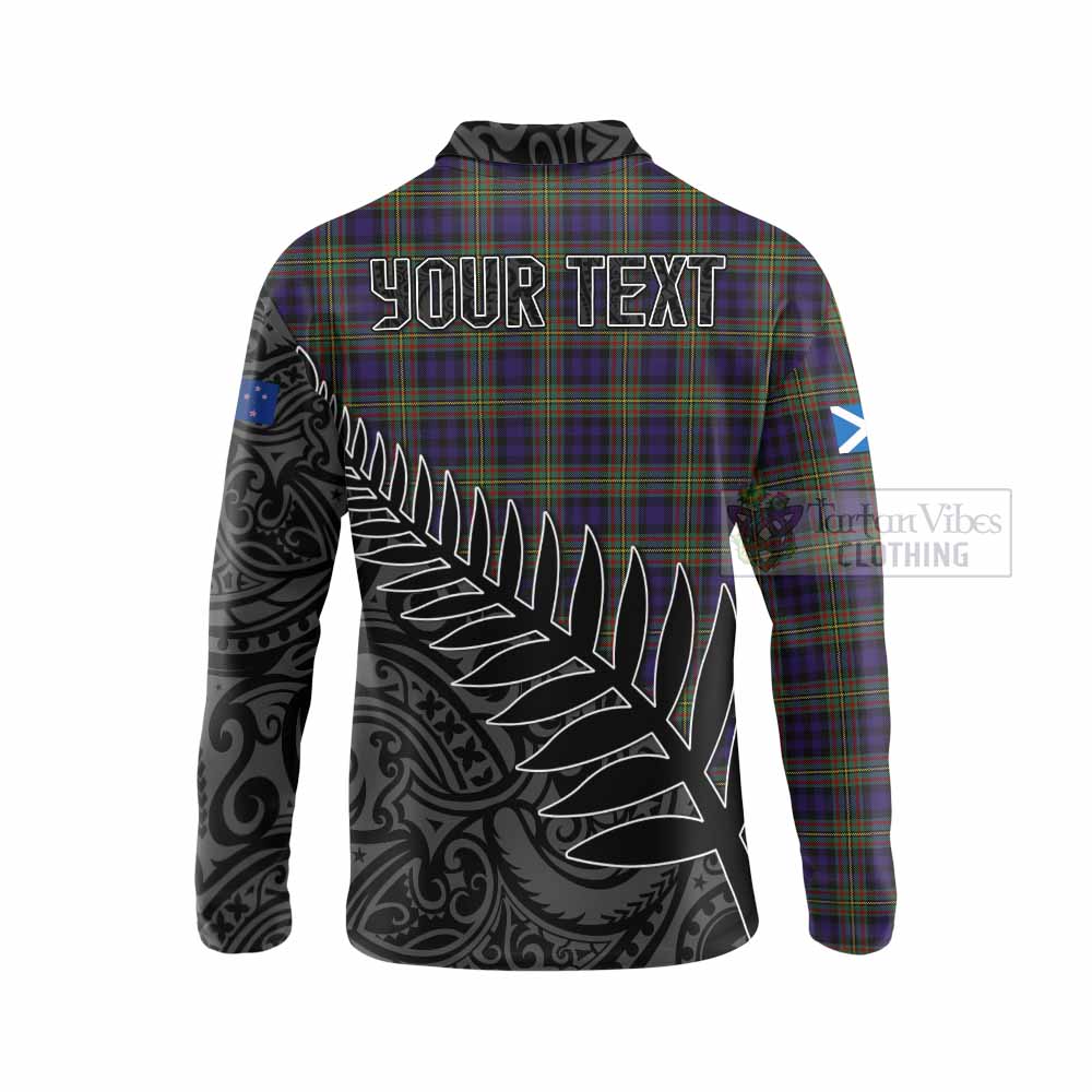 Tartan Vibes Clothing Clelland Crest Tartan Long Sleeve Polo Shirt with New Zealand Silver Fern Half Style