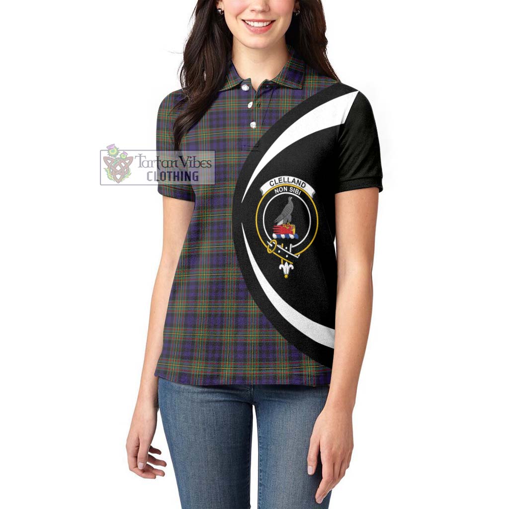 Clelland Tartan Women's Polo Shirt with Family Crest Circle Style - Tartan Vibes Clothing