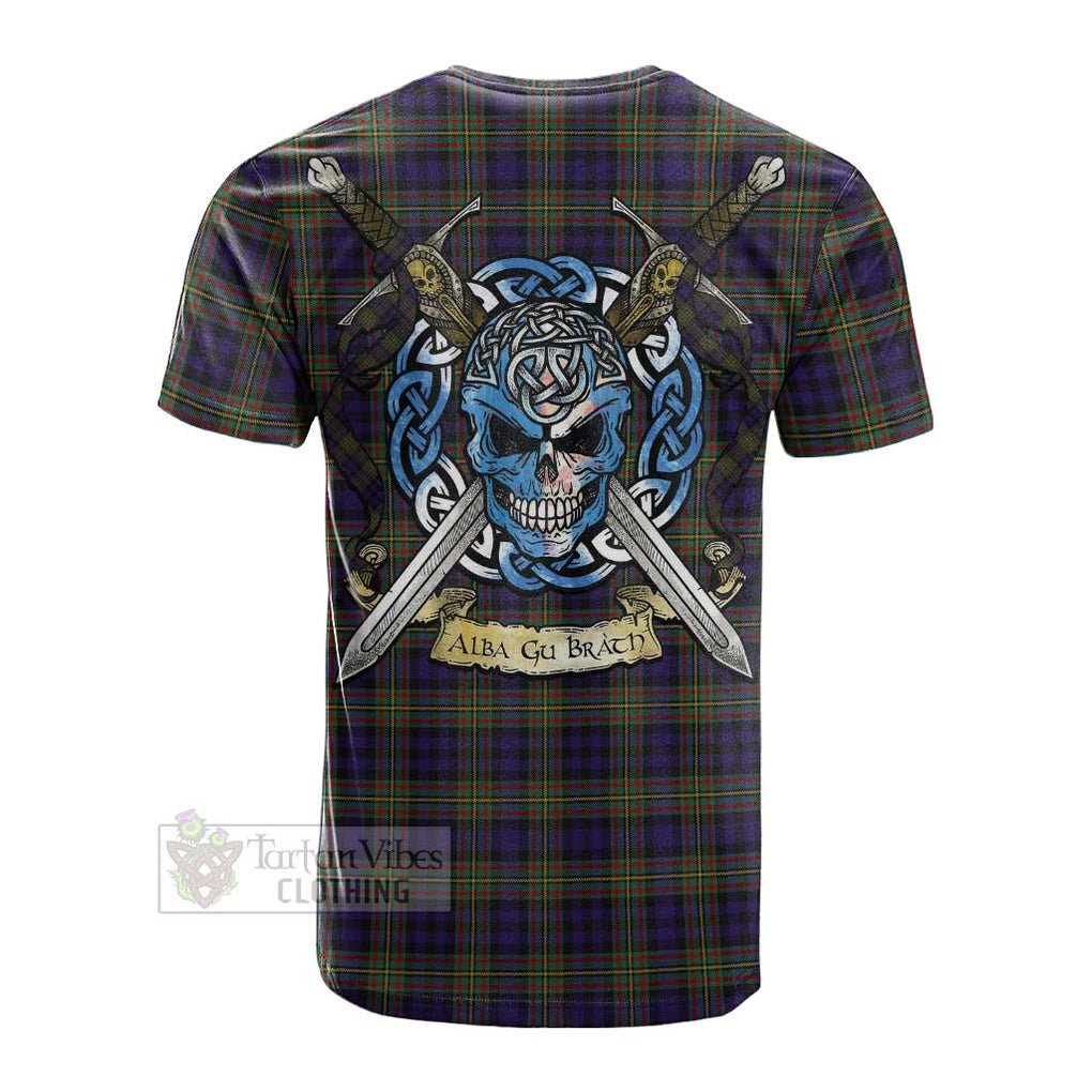 Tartan Vibes Clothing Clelland Tartan Cotton T-shirt with Family Crest Celtic Skull Style