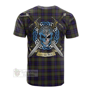 Clelland Tartan Cotton T-shirt with Family Crest Celtic Skull Style