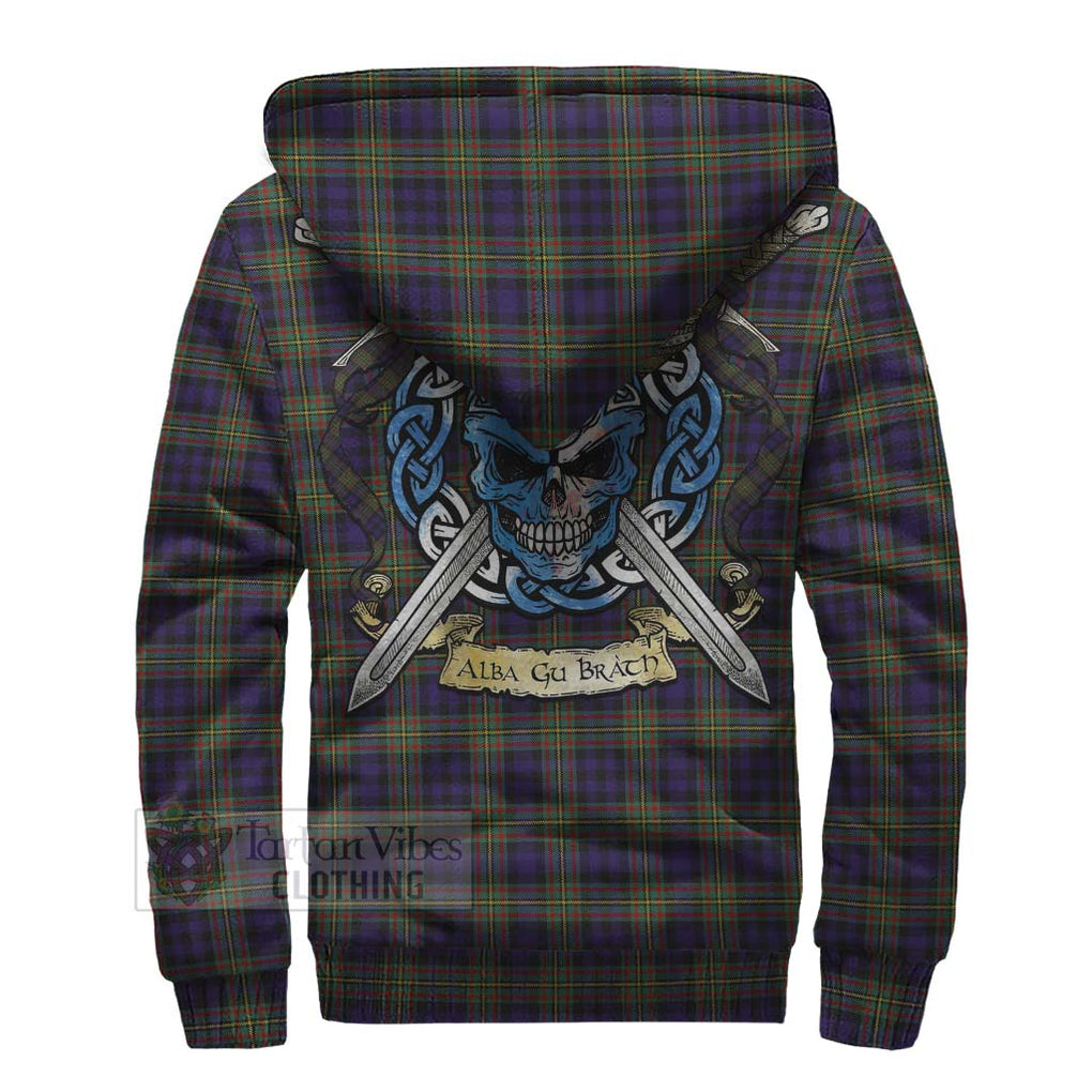 Tartan Vibes Clothing Clelland Tartan Sherpa Hoodie with Family Crest Celtic Skull Style