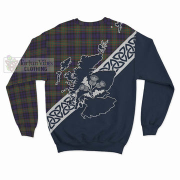 Clelland Tartan Sweatshirt Featuring Thistle and Scotland Map