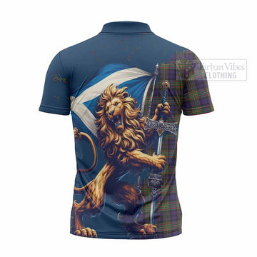 Clelland Tartan Family Crest Zipper Polo Shirt with Scottish Majestic Lion - Tartan Vibes Clothing