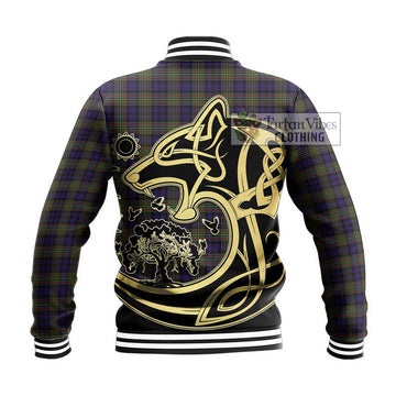 Clelland Tartan Baseball Jacket with Family Crest Celtic Wolf Style - Tartan Vibes Clothing