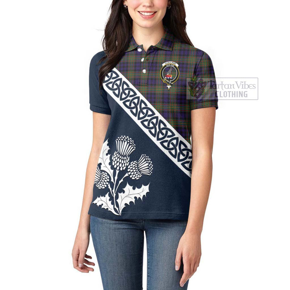 Tartan Vibes Clothing Clelland Tartan Women's Polo Shirt Featuring Thistle and Scotland Map