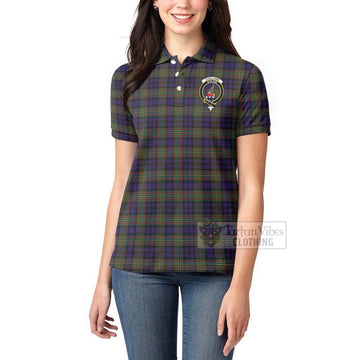 Clelland Tartan Women's Polo Shirt with Family Crest and Bearded Skull Holding Bottles of Whiskey