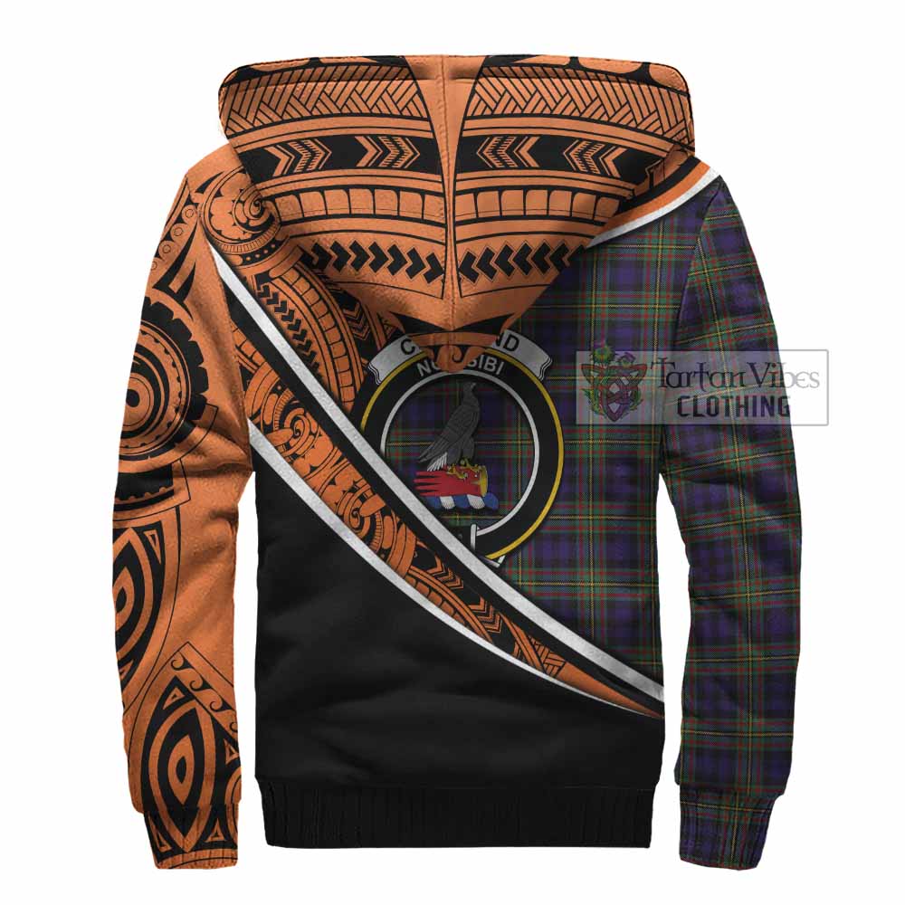 Tartan Vibes Clothing Clelland Crest Tartan Sherpa Hoodie with Maori Tattoo Style - Orange Version