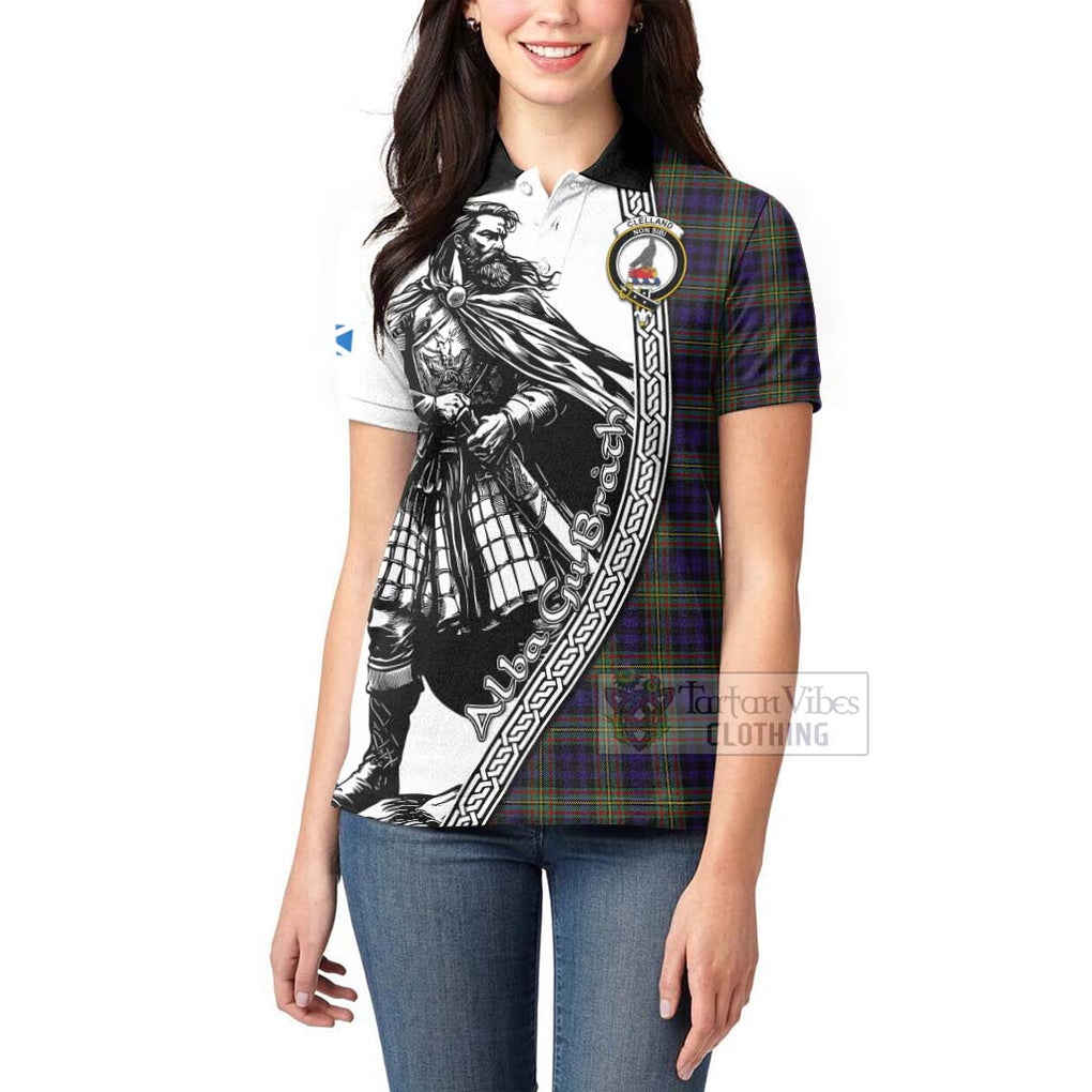 Tartan Vibes Clothing Clelland Tartan Clan Crest Women's Polo Shirt with Highlander Warrior Celtic Style