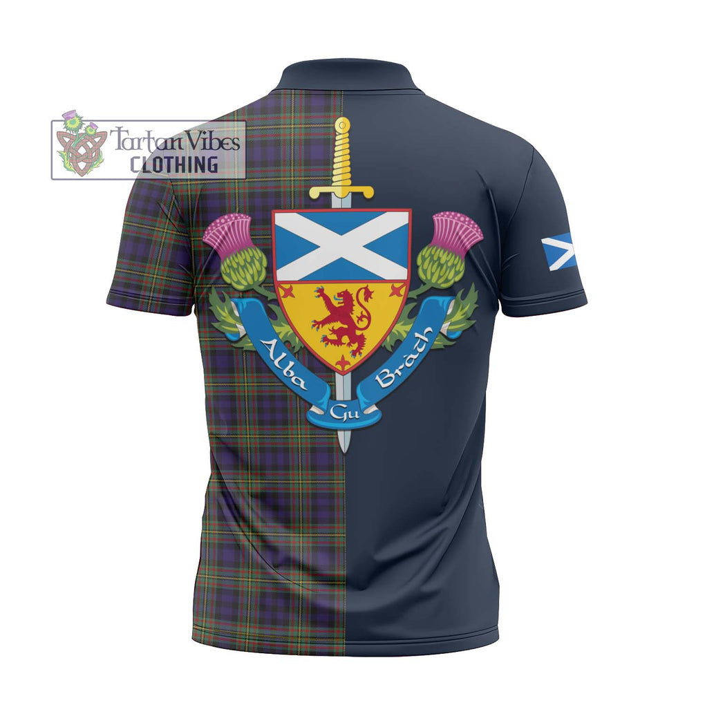 Tartan Vibes Clothing Clelland Tartan Zipper Polo Shirt with Scottish Lion Royal Arm Half Style