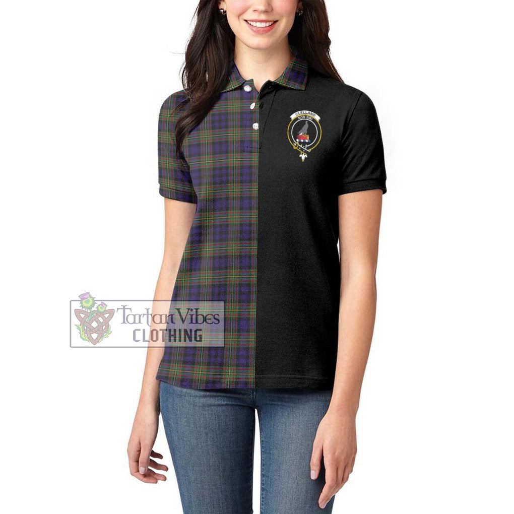 Clelland Tartan Women's Polo Shirt with Family Crest and Half Of Me Style - Tartanvibesclothing Shop