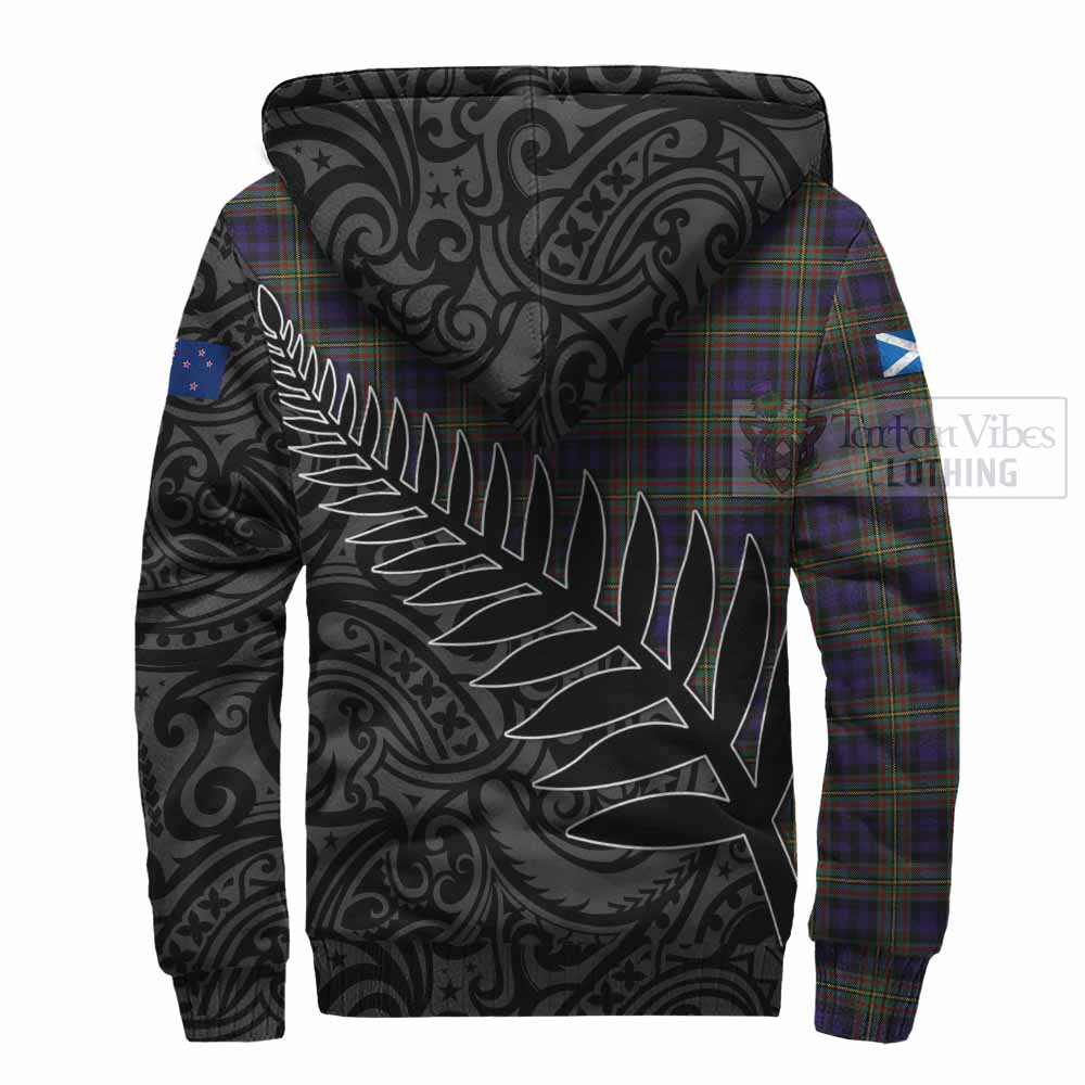 Tartan Vibes Clothing Clelland Crest Tartan Sherpa Hoodie with New Zealand Silver Fern Half Style