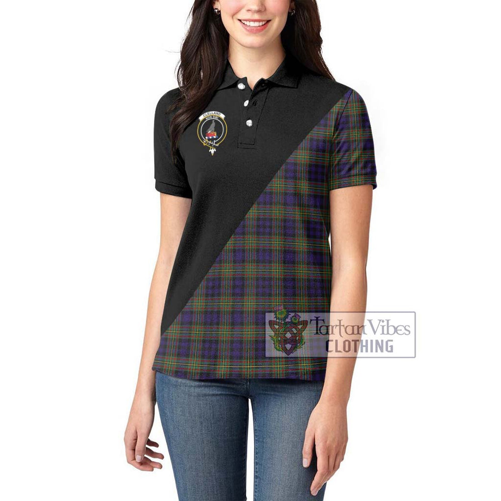 Clelland Tartan Women's Polo Shirt with Family Crest and Military Logo Style - Tartanvibesclothing Shop