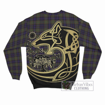 Clelland Tartan Sweatshirt with Family Crest Celtic Wolf Style