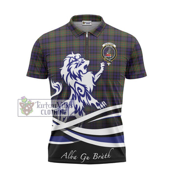 Clelland Tartan Zipper Polo Shirt with Alba Gu Brath Regal Lion Emblem