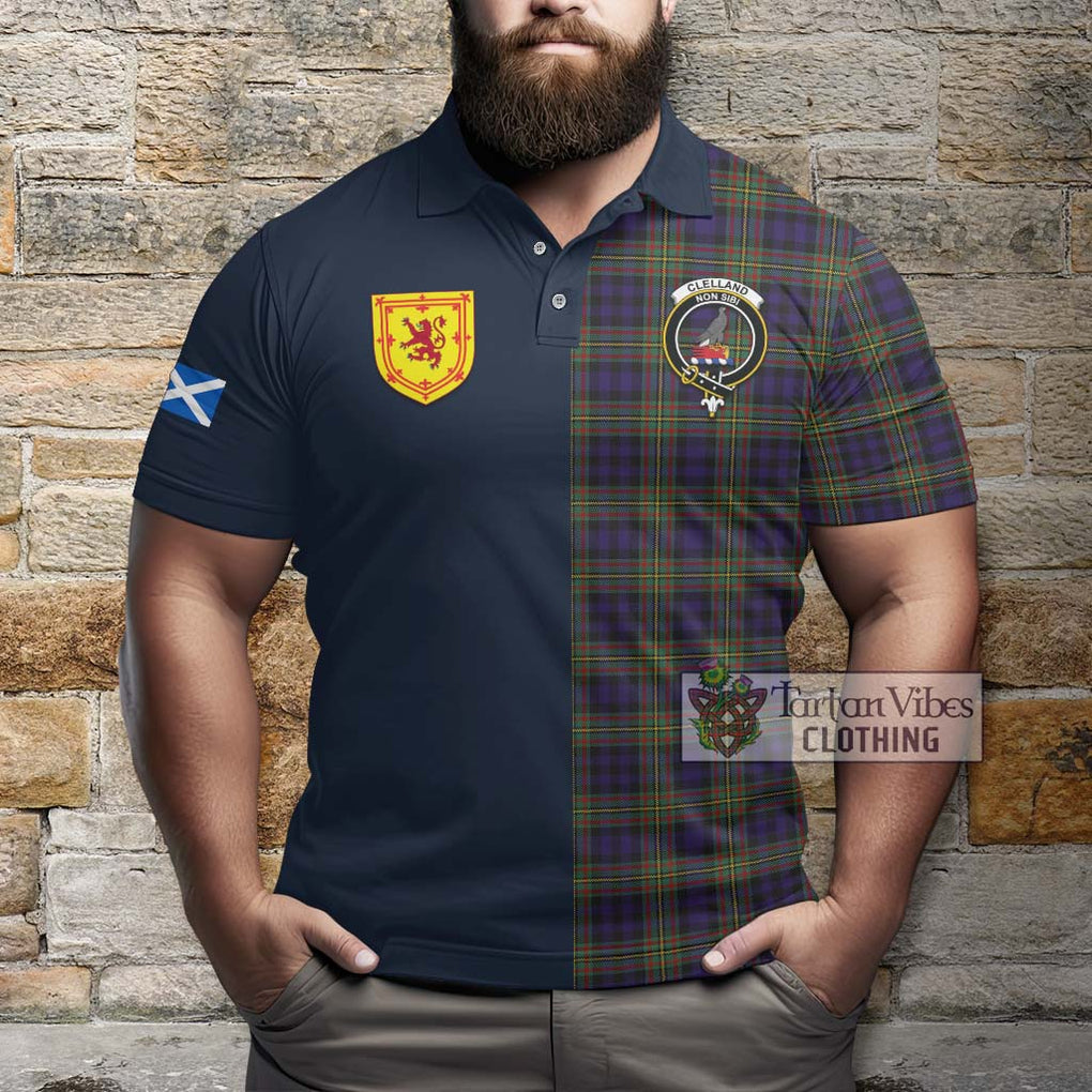 Tartan Vibes Clothing Clelland Tartan Polo Shirt with Scottish Lion Royal Arm Half Style