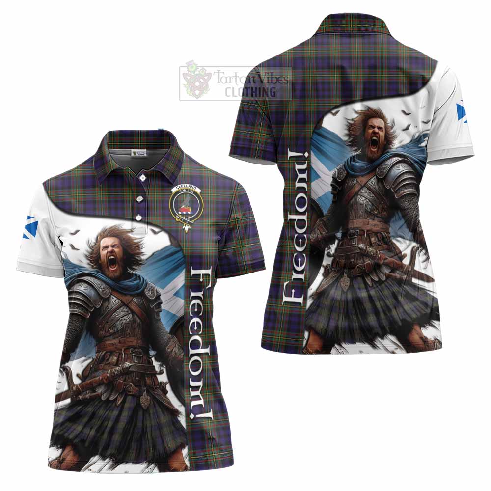 Tartan Vibes Clothing Clelland Crest Tartan Women's Polo Shirt Inspired by the Freedom of Scottish Warrior