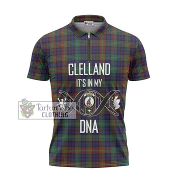 Clelland Tartan Zipper Polo Shirt with Family Crest DNA In Me Style