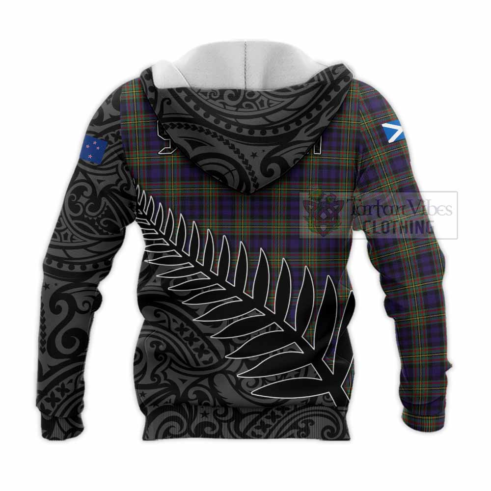 Tartan Vibes Clothing Clelland Crest Tartan Knitted Hoodie with New Zealand Silver Fern Half Style