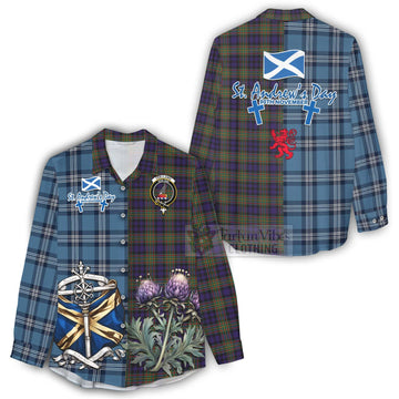 Clelland Tartan Women's Casual Shirt Happy St. Andrew's Day Half Tartan Style