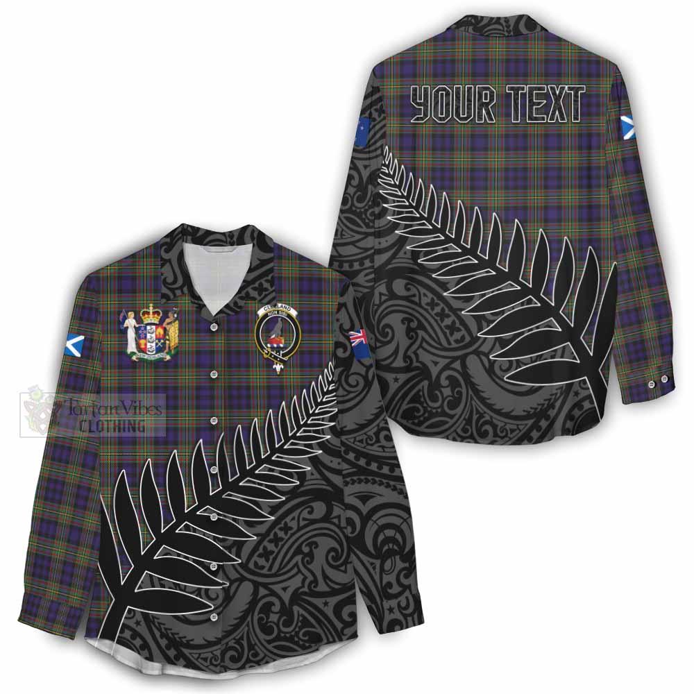 Tartan Vibes Clothing Clelland Crest Tartan Women's Casual Shirt with New Zealand Silver Fern Half Style