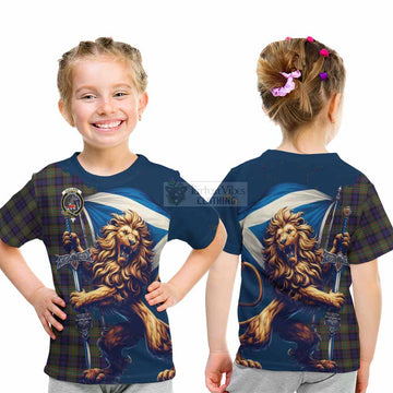 Clelland Tartan Family Crest Kid T-Shirt with Scottish Majestic Lion