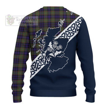 Clelland Tartan Ugly Sweater Featuring Thistle and Scotland Map