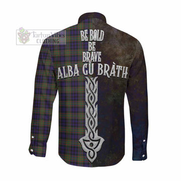 Clelland Tartan Family Crest Long Sleeve Button Shirt Alba Gu Brath Be Brave Lion Ancient Style Men's Shirt - Tartan Vibes Clothing