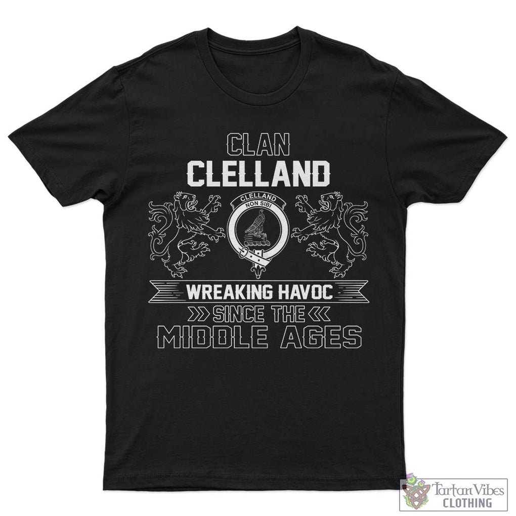 Clelland Family Crest 2D Cotton Men's T-Shirt Wreaking Havoc Style Sapphire - 2D-tartanvibesclothing