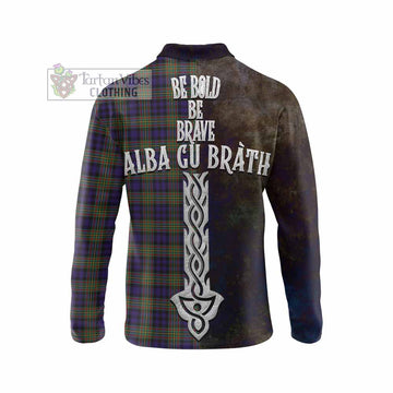Clelland Tartan Family Crest Long Sleeve Polo Shirt Alba Gu Brath Be Brave Lion Ancient Style - Tartan Vibes Clothing
