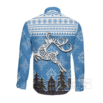 Clelland Clan Christmas Long Sleeve Button Shirt Celtic Reindeer Style Men's Shirt - Tartan Vibes Clothing
