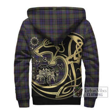 Clelland Tartan Sherpa Hoodie with Family Crest Celtic Wolf Style