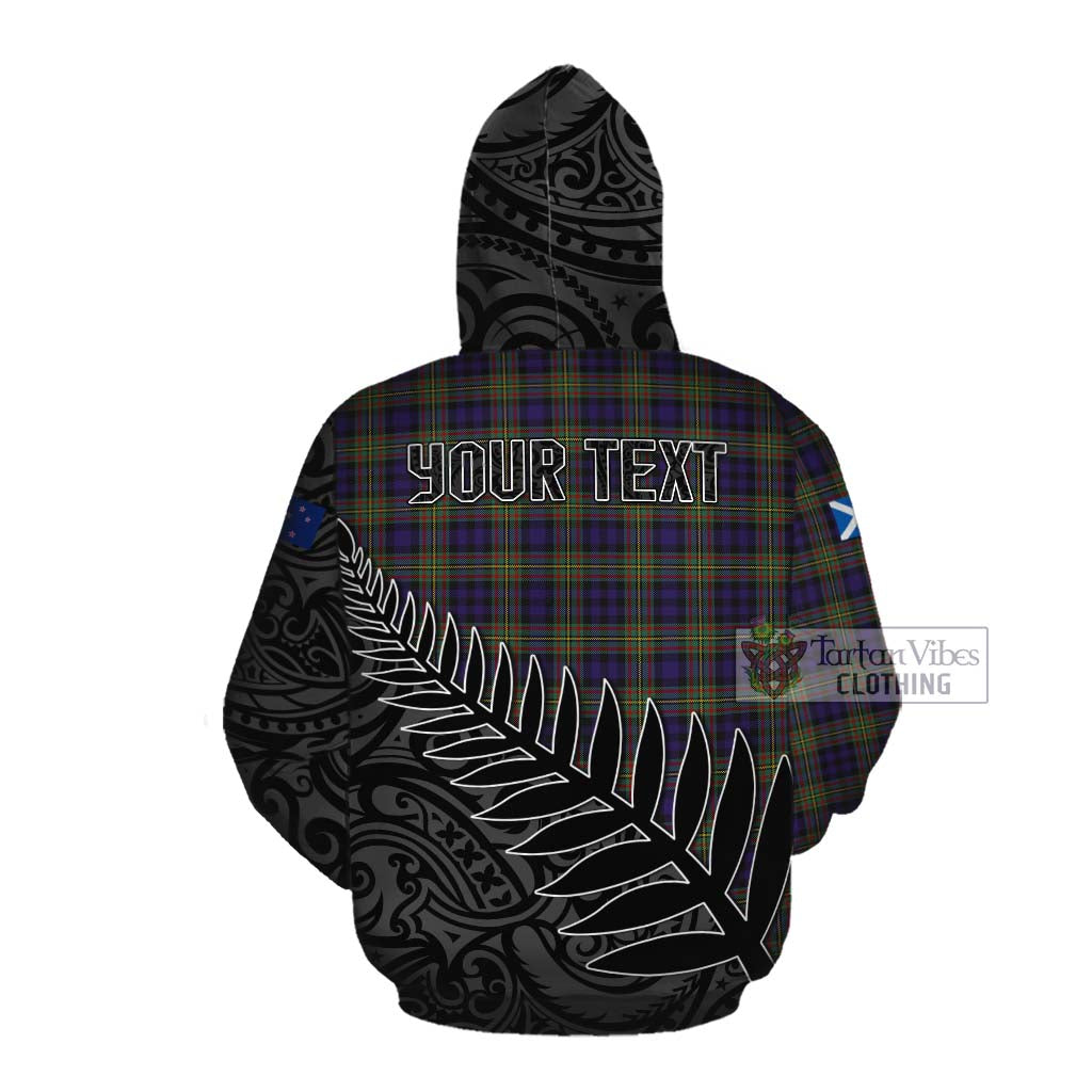 Tartan Vibes Clothing Clelland Crest Tartan Cotton Hoodie with New Zealand Silver Fern Half Style