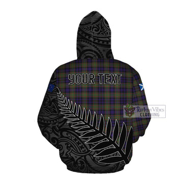 Clelland Crest Tartan Cotton Hoodie with New Zealand Silver Fern Half Style